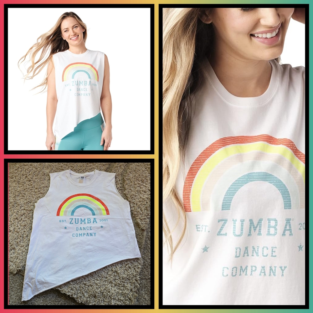 Zumba Rainbow Graphic Assymetricsl Tank Top M/L